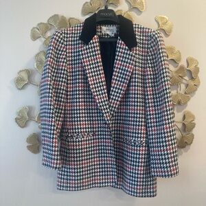 Vintage Worthington Houndstooth Blazer with velvet Black Collar